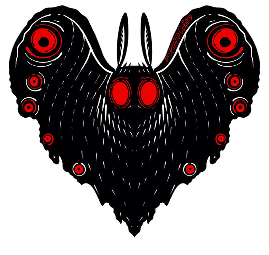 Moth Man Heart Sticker (Small)